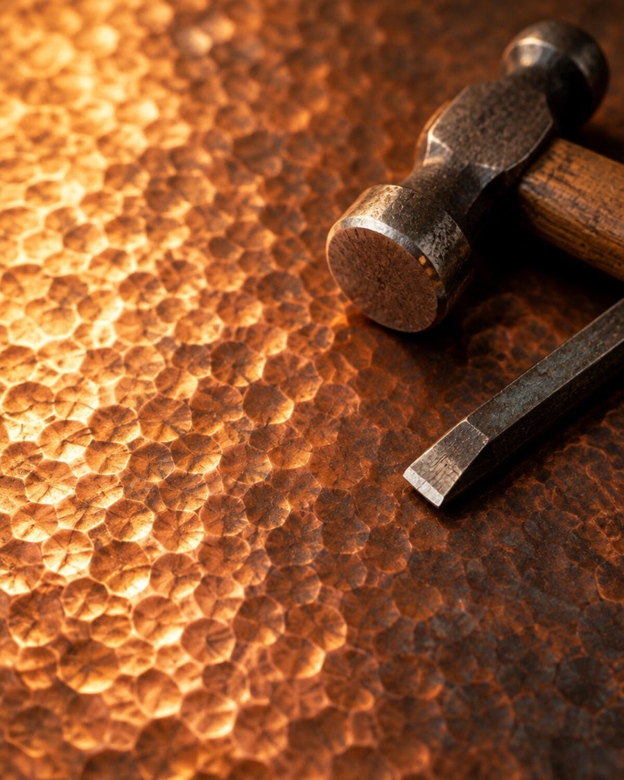 Hand-hammered copper texture from our Fes workshop