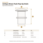 Antique brass push pop-up drain dimension chart