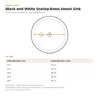 Black and White Scallop Brass Vessel Sink inside basin dimensions drawing