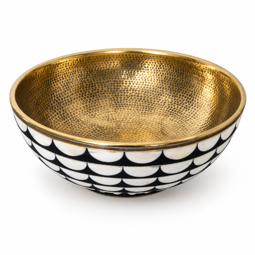 Black and White Scallop Brass Vessel Sink on a white background
