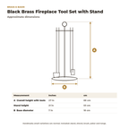 Dimension card for the black brass fireplace tool set with stand, 27 in tall