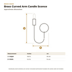 Dimension card for the brass curved arm candle sconce, 9.8 in tall