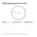 Inside diameter of the bronze and brass round vessel sink