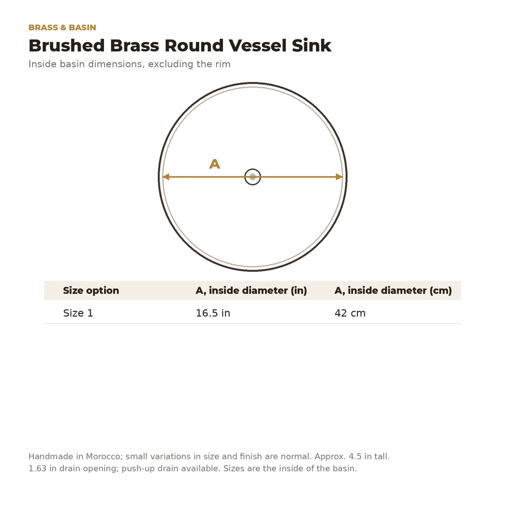 Inside diameter of the brushed brass round vessel sink