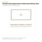 Top view of the compact rectangular brass undermount sink, dimensions on request