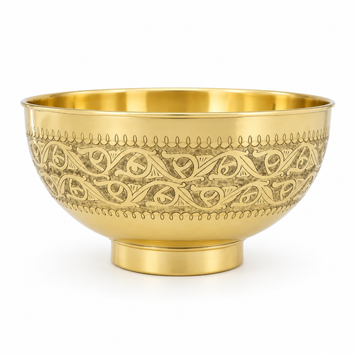 Engraved Brass Pedestal Vessel Sink on a white background