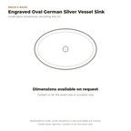 Oval German silver vessel sink top view drawing, dimensions available on request