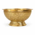 Engraved Round Brass Vessel Sink on Pedestal Foot on a white background