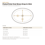 Fluted Petal Oval Brass Drop-In Sink inside basin dimensions drawing