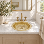 Fluted Petal Oval Brass Drop-In Sink in a bright, airy bathroom