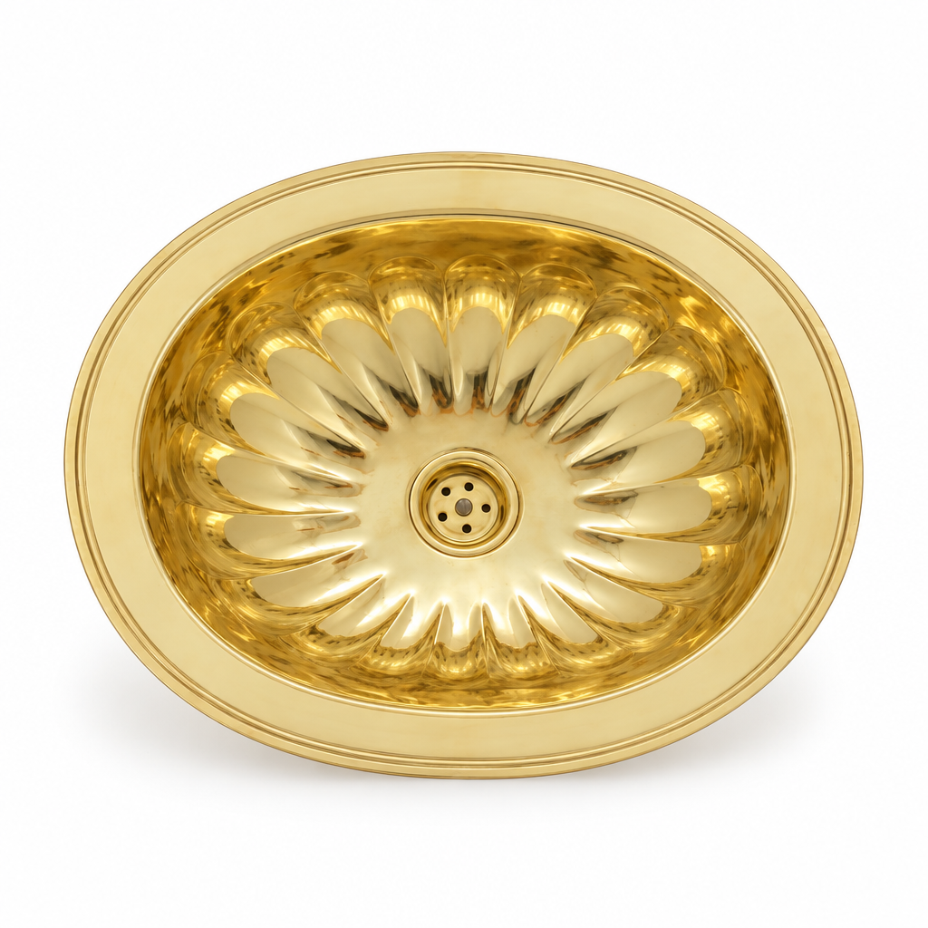 Fluted Petal Oval Brass Drop-In Sink on a white background