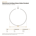 Dimension card for the hammered brass globe pendant, 8 or 10 in diameter