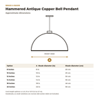 Dimension card for the antique copper bell pendant, 8 to 22 in diameter