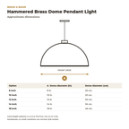 Dimension card for the hammered brass dome pendant, 8 to 18 in diameter