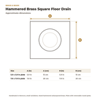 Hammered brass square floor drain dimension chart