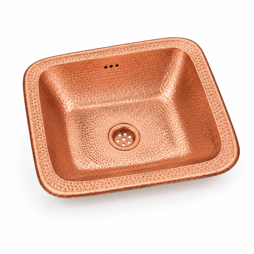 Hammered Copper Drop-In Bathroom Sink on a white background
