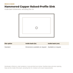 Top view outline of the copper raised-profile sink, dimensions on request