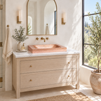 Bright California bathroom with a hammered copper raised-profile sink
