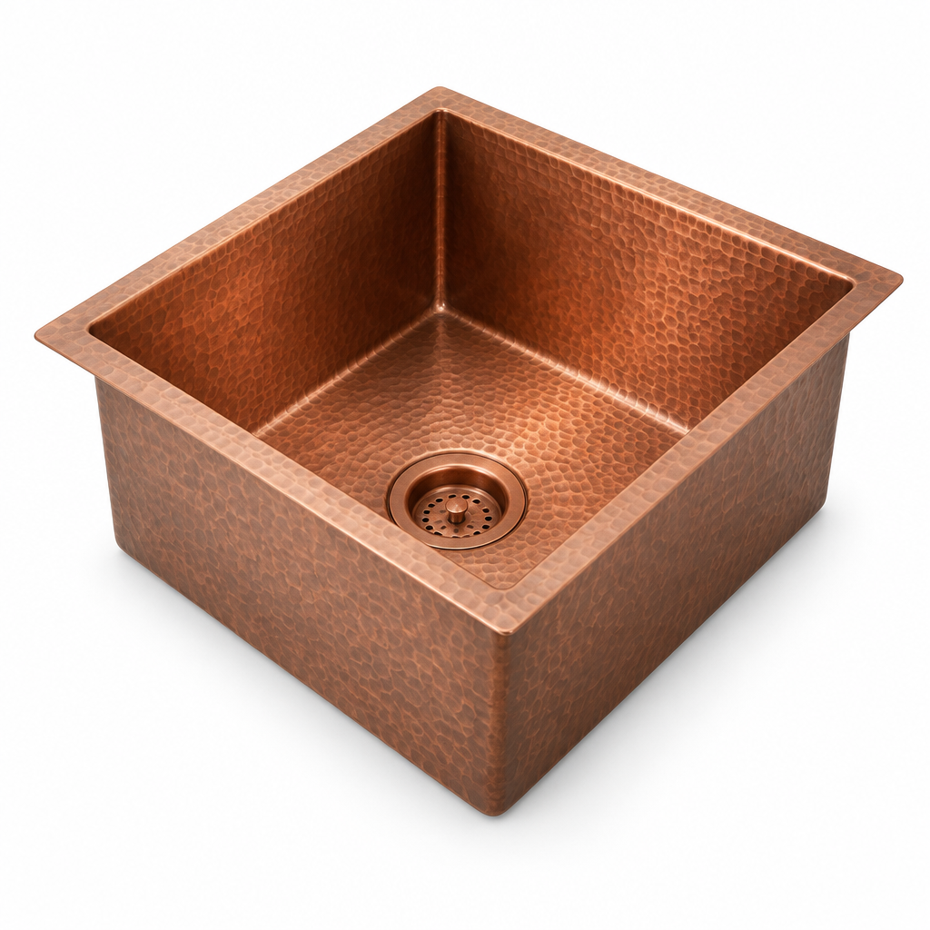 Hammered Copper Undermount Kitchen Sink on a white background
