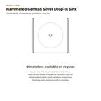 German silver square drop-in sink top view drawing