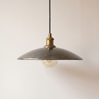 Hammered grey bronze brass saucer pendant light with vintage globe bulb