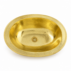 Hammered Oval Brass Drop-In Sink with Overflow on a white background
