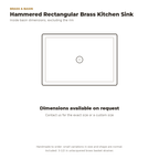 Rectangular brass kitchen sink top view drawing, dimensions on request, brass basket strainer included
