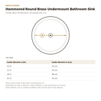 Hammered Round Brass Undermount Bathroom Sink inside basin dimensions drawing