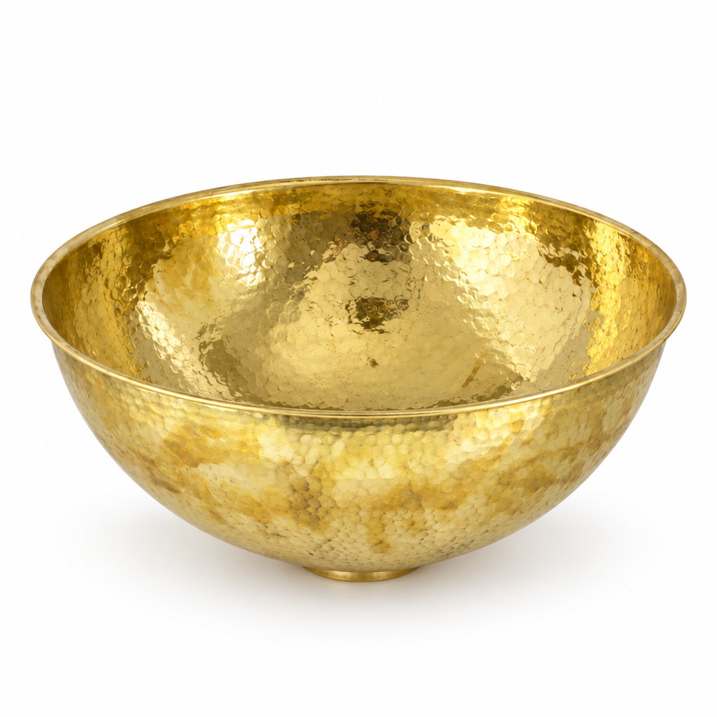 Hammered Round Brass Vessel Sink on a white background