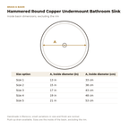 Inside diameter of the hammered round copper undermount sink