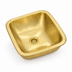 Hammered Square Brass Drop-In Bathroom Sink on a white background
