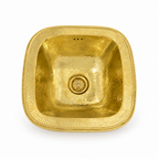 Hammered Square Brass Drop-In Sink with Overflow on a white background