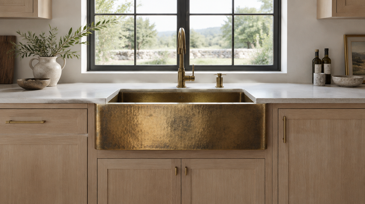 The Fes Farmhouse Sink installed in a modern farmhouse kitchen