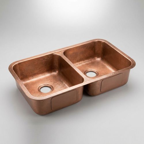 The Atlas Kitchen Sink, hand-hammered copper double-bowl undermount sink