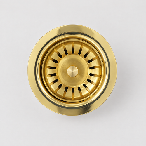 Unlacquered brass kitchen sink basket strainer, top view