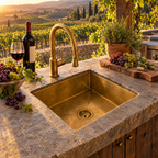 Brass sink in a Napa Valley outdoor kitchen
