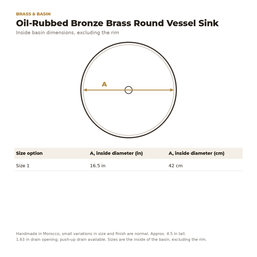 Inside diameter of the oil-rubbed bronze brass round vessel sink