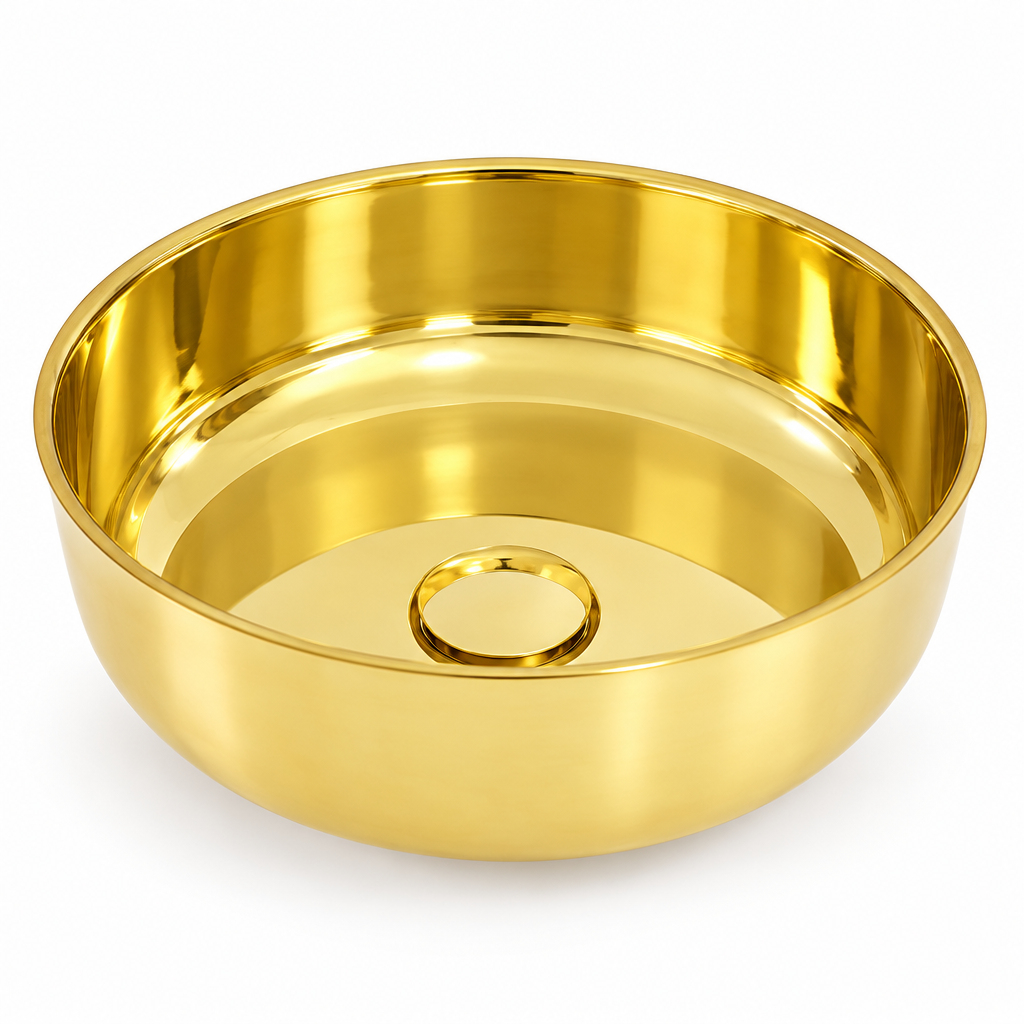 Round Brass Countertop Vessel Sink, 16.5 in, on a white background