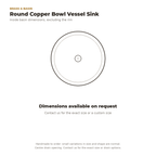 Round copper bowl vessel sink top view drawing, dimensions available on request