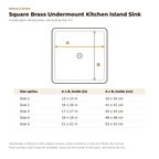 Inside basin dimensions of the square brass undermount sink