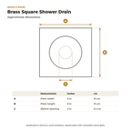 Brass square shower drain dimension chart