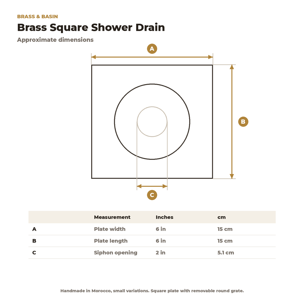 Brass square shower drain dimension chart