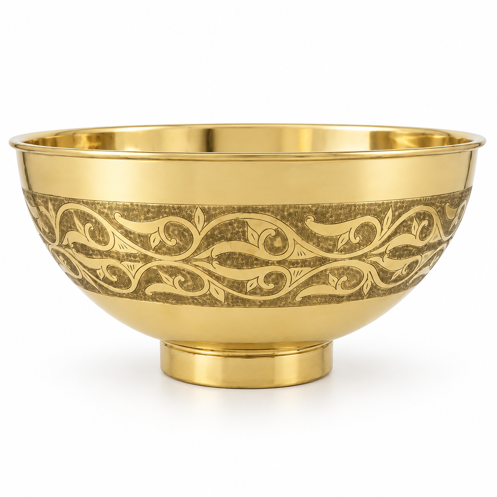 Vine Engraved Brass Bowl Vessel Sink on a white background